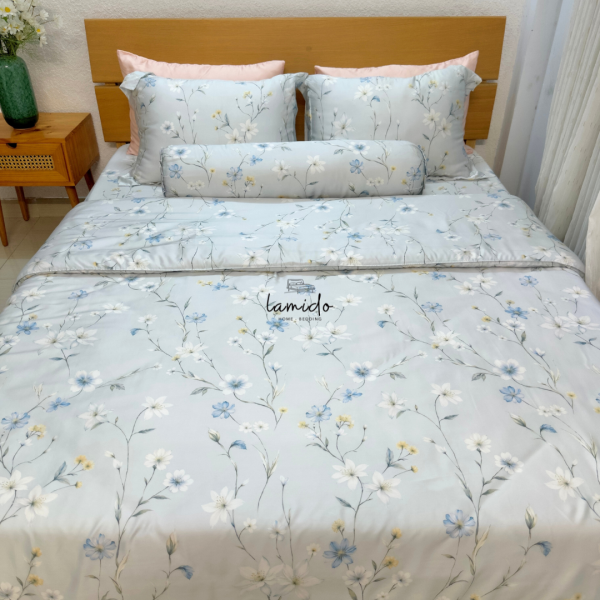 Chăn chần lụa tencel 80s Bông Xanh Nhạt