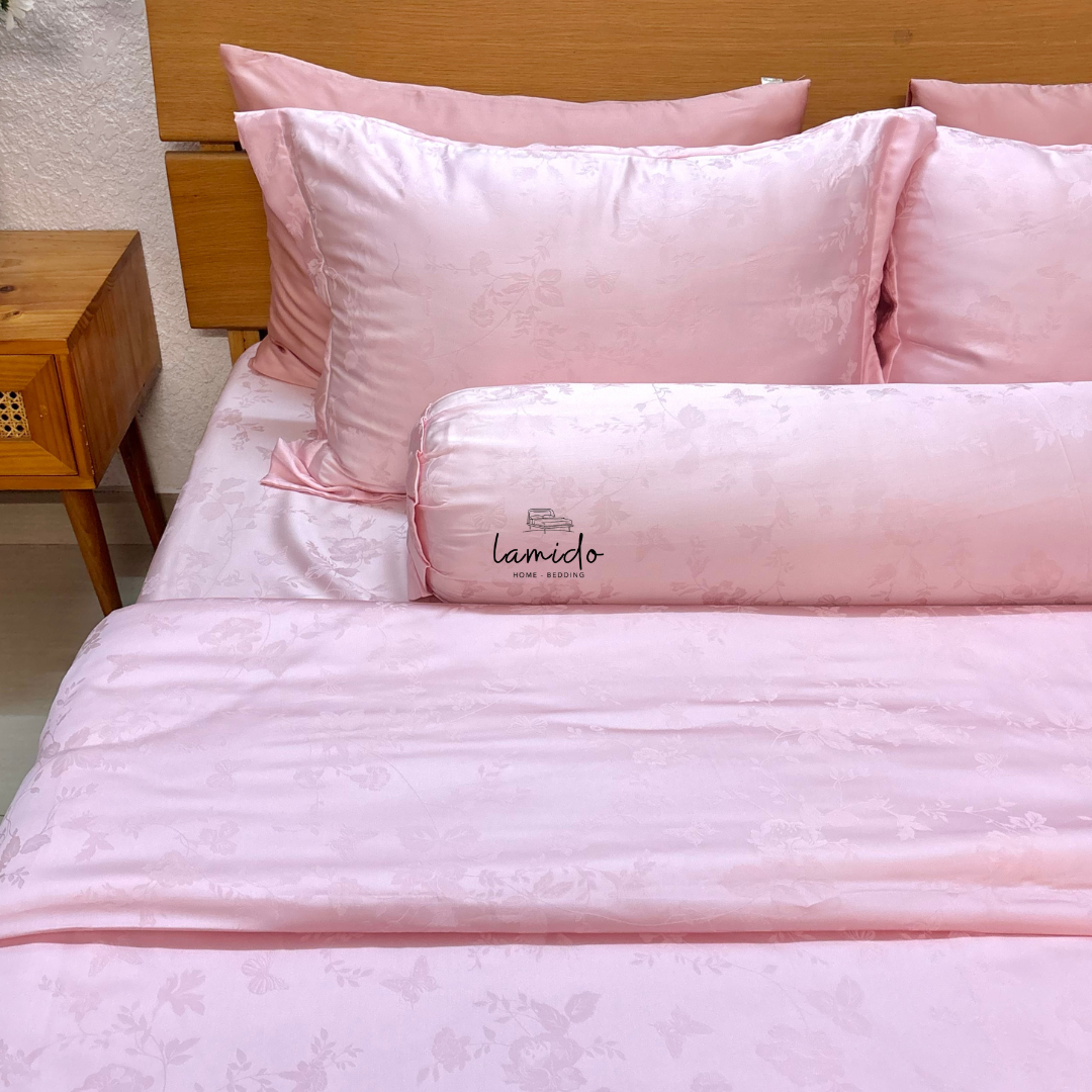 Ga trải giường lụa tencel 80s Hồng Bướm Dệt Kim 8 Ga trải giường lụa tencel 80s Hồng Bướm Dệt Kim - Image 8
