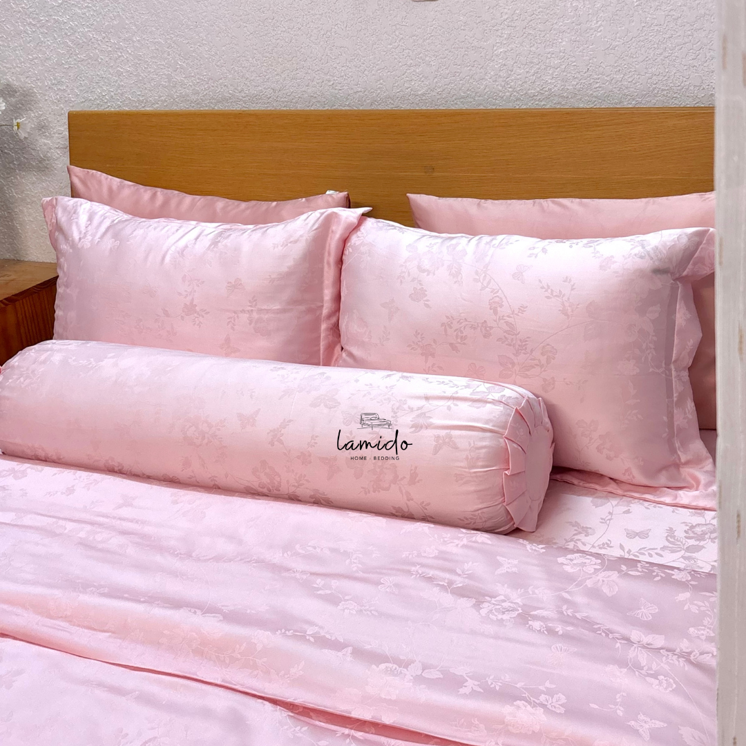 Ga trải giường lụa tencel 80s Hồng Bướm Dệt Kim 9 Ga trải giường lụa tencel 80s Hồng Bướm Dệt Kim - Image 9