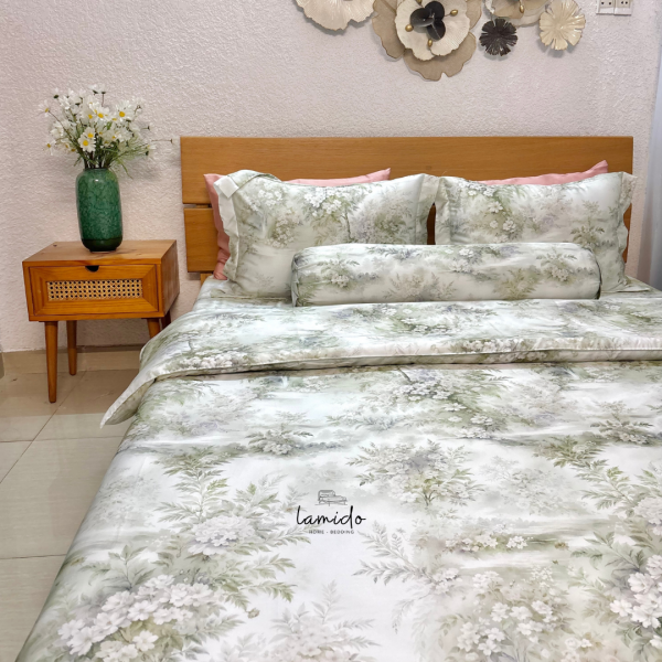 Bộ chăn ga gối 5 món lụa tencel 80s Hoa Trà