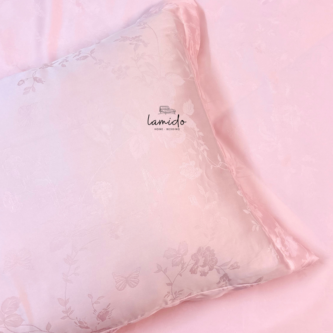 Bộ chăn ga gối 5 món lụa Tencel 80s Hồng Bướm Dệt Kim 10 Bộ chăn ga gối 5 món lụa Tencel 80s Hồng Bướm Dệt Kim - Image 10
