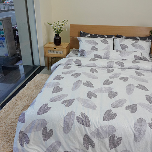 Bộ chăn ga gối 5 món cotton lá trắng