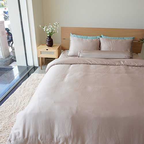 Bộ chăn ga gối 5 món lụa tencel 60s Be nâu