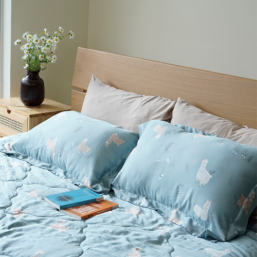 Bộ chăn ga gối 5 món lụa tencel Cừu hồng 1