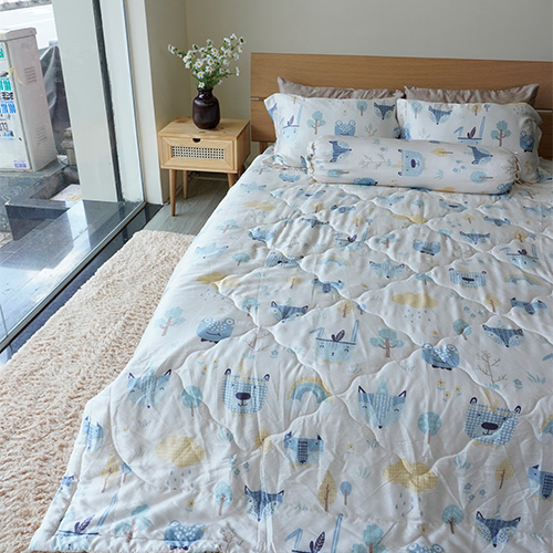 Bộ chăn ga gối 5 món lụa tencel gấu cáo