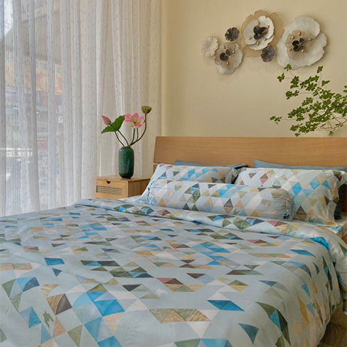 Bộ chăn ga gối Tencel 60s Tam giác xanh da trời 2