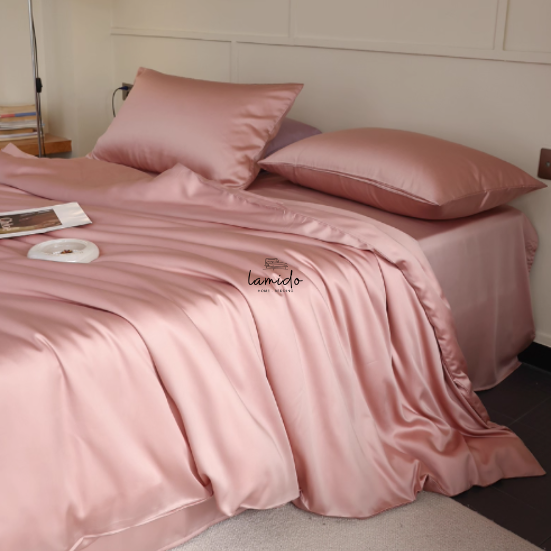 Bộ chăn ga gối 5 món lụa tencel 60s 1 Bộ chăn ga gối 5 món lụa tencel 60s