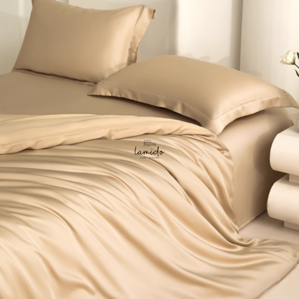 Bộ chăn ga gối 5 món lụa tencel 60s Be nâu