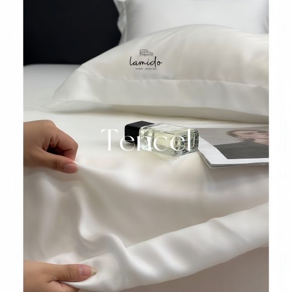 Bộ chăn ga gối 5 món lụa Tencel 60s Trắng - Image 4