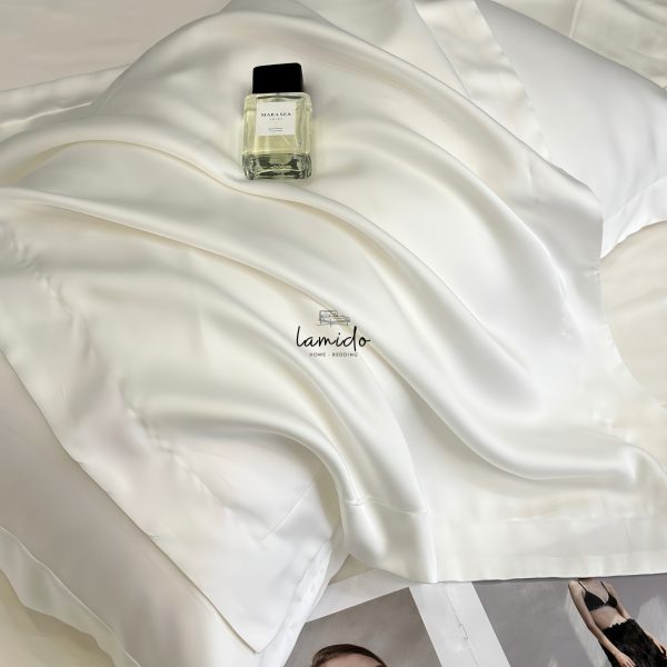 Bộ chăn ga gối 5 món lụa Tencel 60s Trắng - Image 5