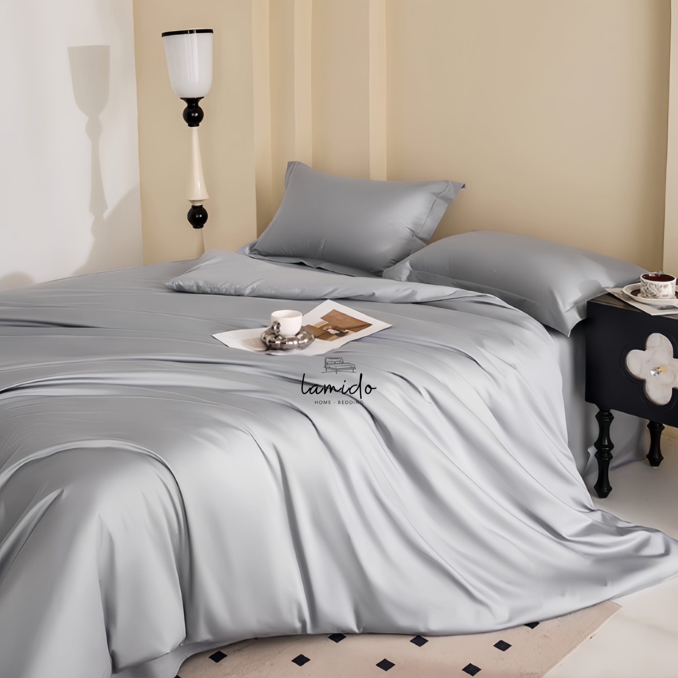 Ga trải giường lụa Tencel 60s Xám Nhạt 1 Ga trải giường lụa Tencel 60s Xám Nhạt