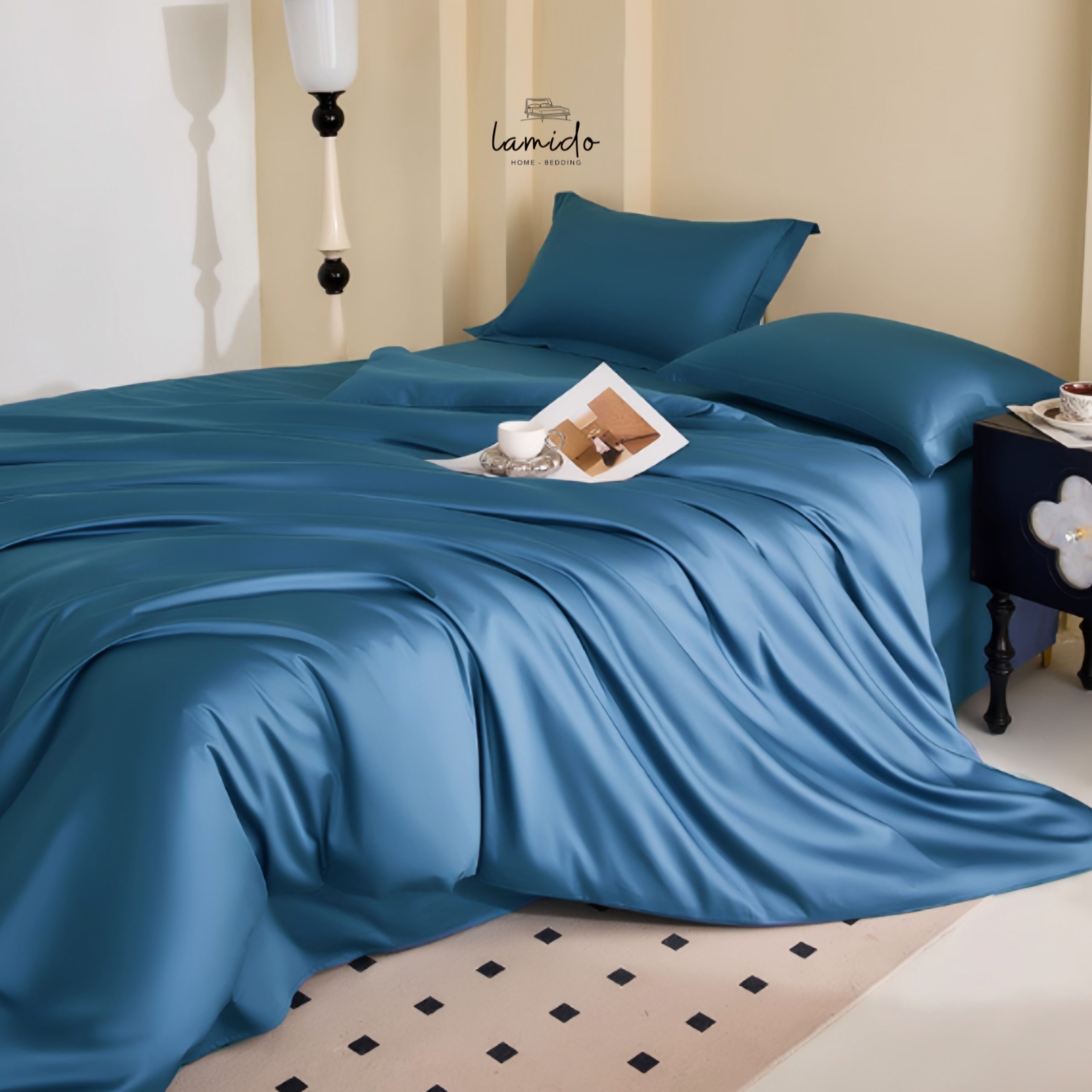 Chăn chần lụa tencel 60s Xanh Chàm 1 Chăn chần lụa tencel 60s Xanh Chàm