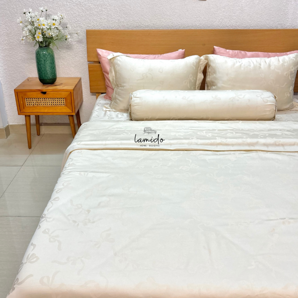 Bộ chăn ga gối 5 món Lụa Tencel 80s Be Nơ Dệt Kim 31 10 20