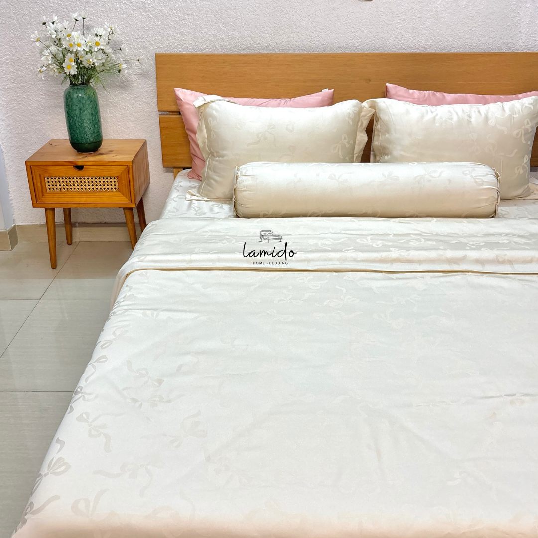 Bộ chăn ga gối 5 món Lụa Tencel 80s Be Nơ Dệt Kim 11 Bộ chăn ga gối 5 món Lụa Tencel 80s Be Nơ Dệt Kim - Image 11