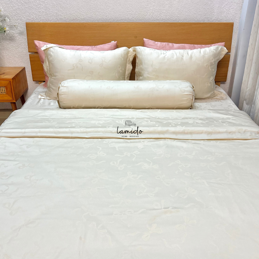 Bộ chăn ga gối 5 món Lụa Tencel 80s Be Nơ Dệt Kim 12 Bộ chăn ga gối 5 món Lụa Tencel 80s Be Nơ Dệt Kim - Image 12
