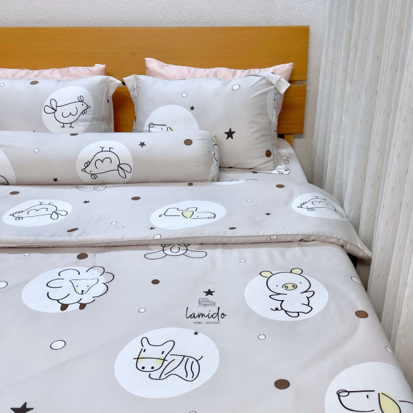 Bộ chăn ga gối 5 món Lụa Tencel 60s Thú Xám