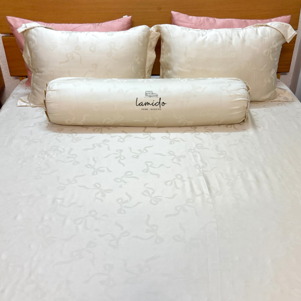 Bộ chăn ga gối 5 món Lụa Tencel 80s Be Nơ Dệt Kim 24 3 21