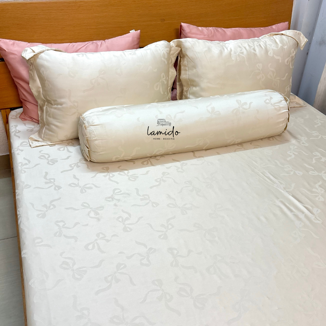 Bộ chăn ga gối 5 món Lụa Tencel 80s Be Nơ Dệt Kim 5 Bộ chăn ga gối 5 món Lụa Tencel 80s Be Nơ Dệt Kim - Image 5