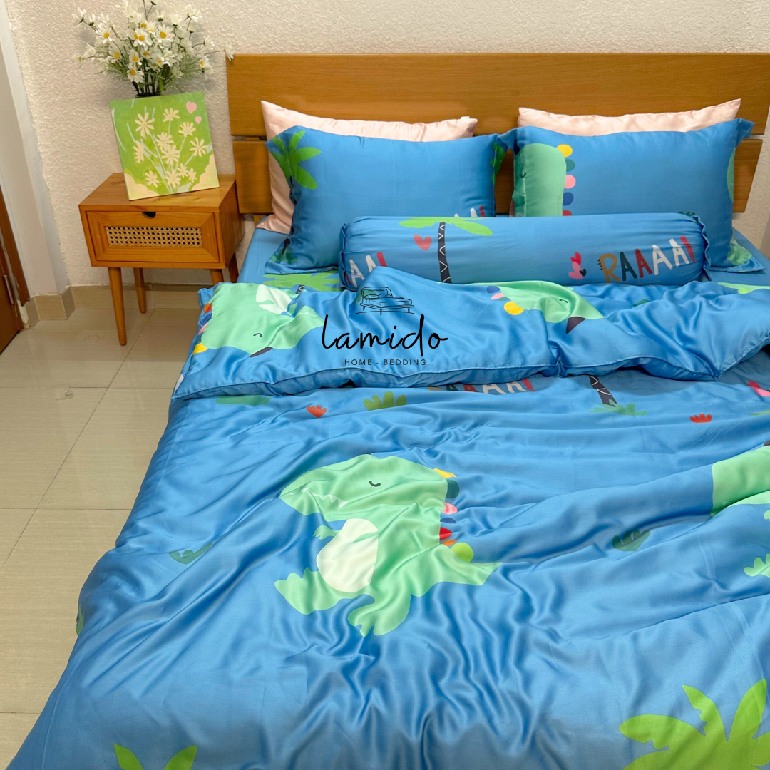 Bộ chăn ga gối 5 món Lụa Tencel Khủng Long 6 Bộ chăn ga gối 5 món Lụa Tencel Khủng Long - Image 6