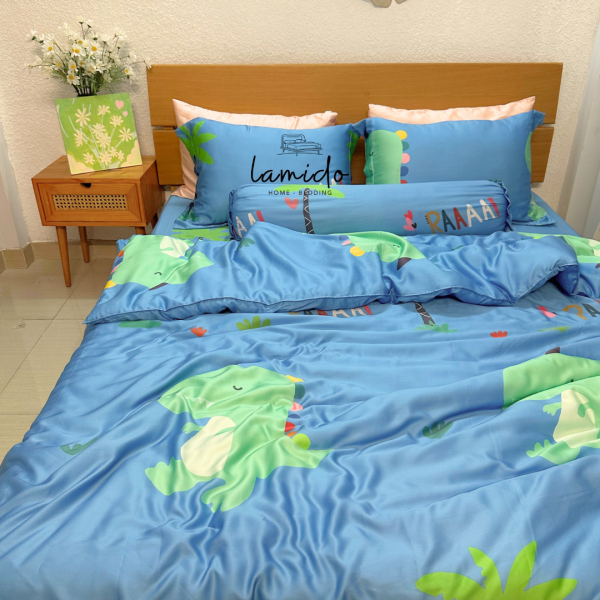 Bộ chăn ga gối 5 món Lụa Tencel Khủng Long