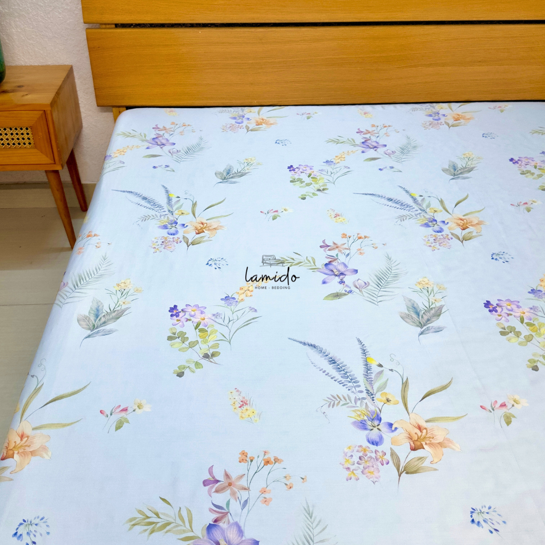 Bộ chăn ga gối 5 món Lụa Tencel 80s Hoa Xanh Sữa 2 Bộ chăn ga gối 5 món Lụa Tencel 80s Hoa Xanh Sữa - Image 2