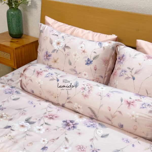 Bộ chăn ga gối 5 món Lụa Tencel 80s Hoa Hồng Phấn - Image 10