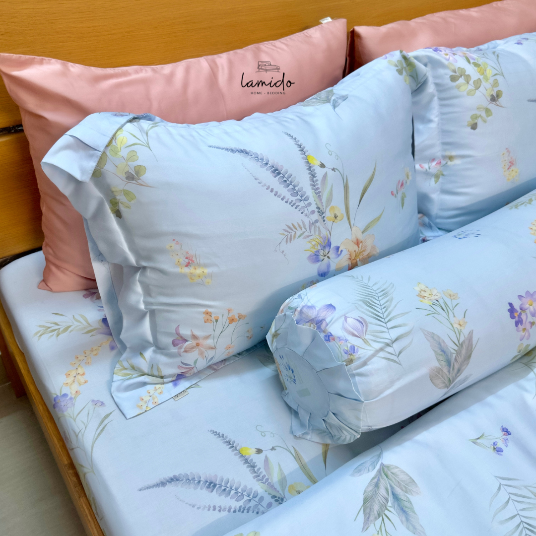 Bộ chăn ga gối 5 món Lụa Tencel 80s Hoa Xanh Sữa 9 Bộ chăn ga gối 5 món Lụa Tencel 80s Hoa Xanh Sữa - Image 9