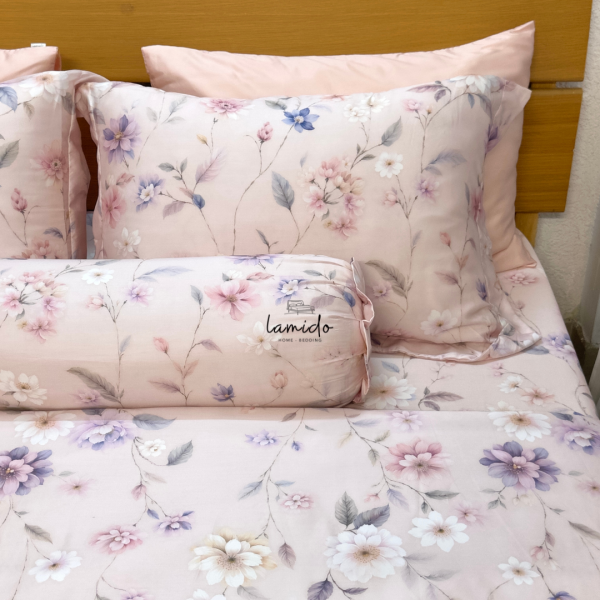 Bộ chăn ga gối 5 món Lụa Tencel 80s Hoa Hồng Phấn - Image 9