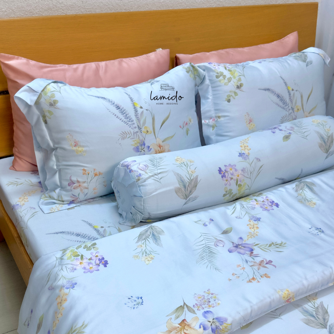 Bộ chăn ga gối 5 món Lụa Tencel 80s Hoa Xanh Sữa 10 Bộ chăn ga gối 5 món Lụa Tencel 80s Hoa Xanh Sữa - Image 10