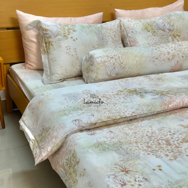 Bộ chăn ga gối 5 món Lụa Tencel 80s Hoa Cam