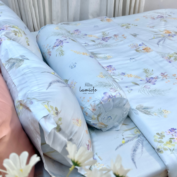 Bộ chăn ga gối 5 món Lụa Tencel 80s Hoa Xanh Sữa 31 12 7