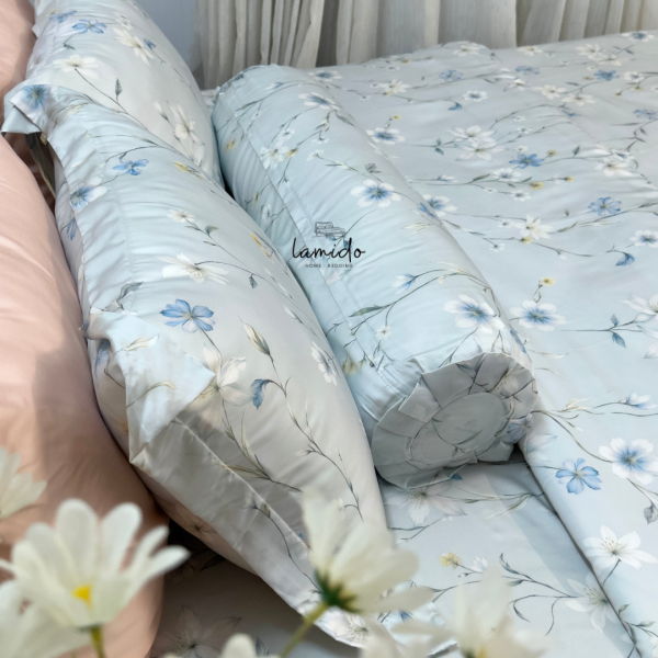 Bộ chăn ga gối 5 món Lụa Tencel 80s Bông Xanh Nhạt - Image 13
