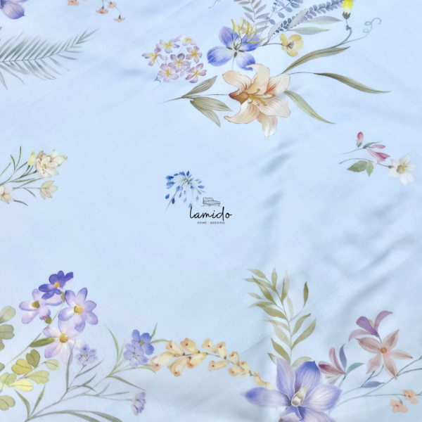 Bộ chăn ga gối 5 món Lụa Tencel 80s Hoa Xanh Sữa 32 13 7