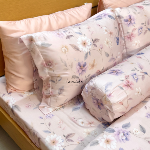 Bộ chăn ga gối 5 món Lụa Tencel 80s Hoa Hồng Phấn - Image 6