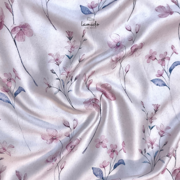 Bộ chăn ga gối 5 món Lụa Tencel 80s Hoa Nhí Tím 34 14 6