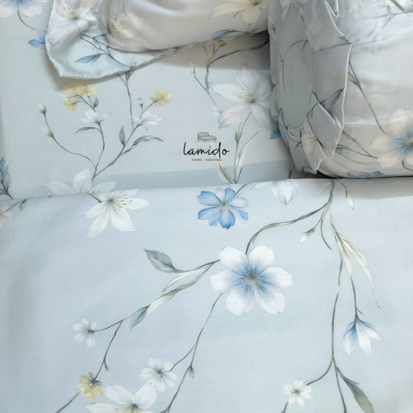 Bộ chăn ga gối 5 món Lụa Tencel 80s Bông Xanh Nhạt - Image 14