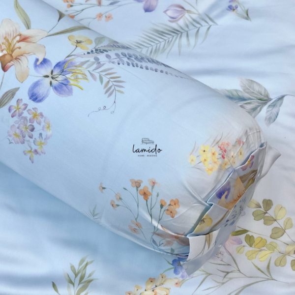 Bộ chăn ga gối 5 món Lụa Tencel 80s Hoa Xanh Sữa 35 15 7