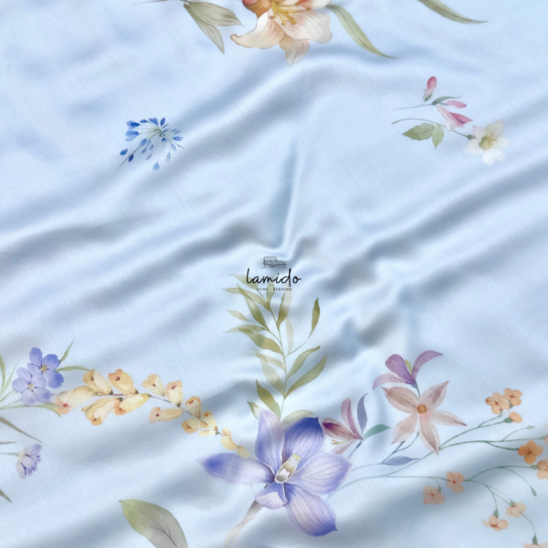 Bộ chăn ga gối 5 món Lụa Tencel 80s Hoa Xanh Sữa 34 16 6