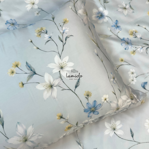 Bộ chăn ga gối 5 món Lụa Tencel 80s Bông Xanh Nhạt - Image 5