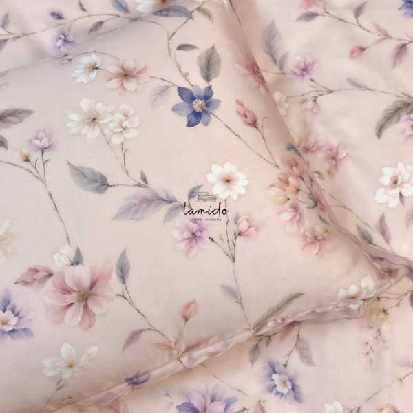 Bộ chăn ga gối 5 món Lụa Tencel 80s Hoa Hồng Phấn - Image 3