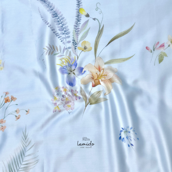 Bộ chăn ga gối 5 món Lụa Tencel 80s Hoa Xanh Sữa 36 17 6