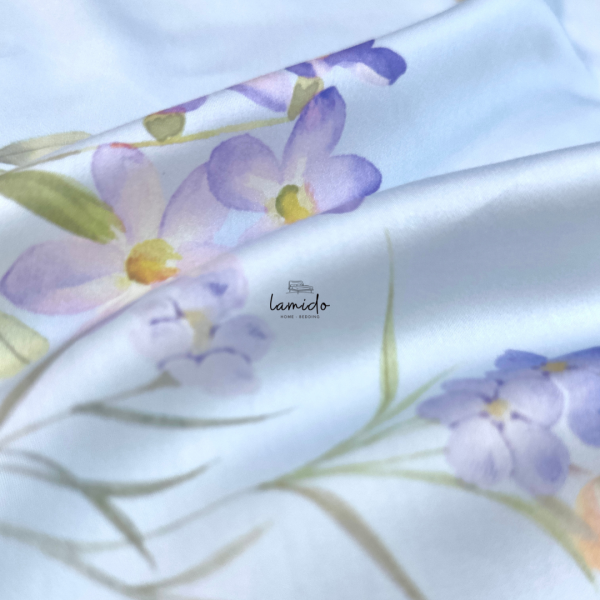 Bộ chăn ga gối 5 món Lụa Tencel 80s Hoa Xanh Sữa 38 19 3