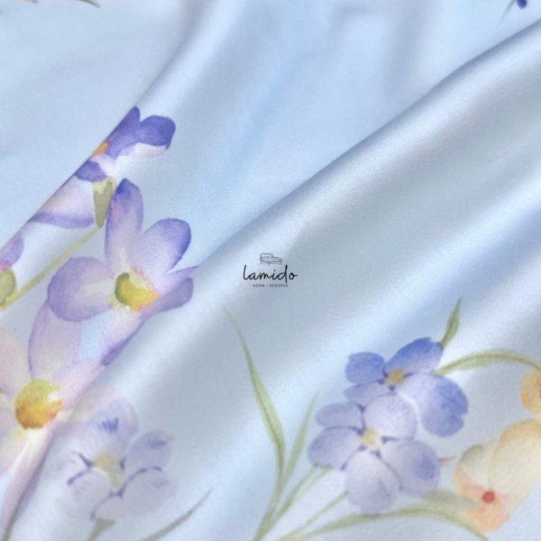 Bộ chăn ga gối 5 món Lụa Tencel 80s Hoa Xanh Sữa 39 20 2