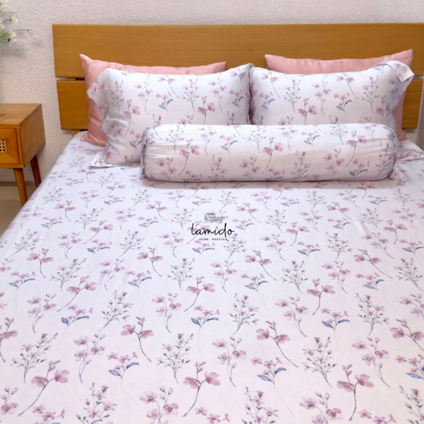 Bộ chăn ga gối 5 món Lụa Tencel 80s Hoa Nhí Tím 23 3 6