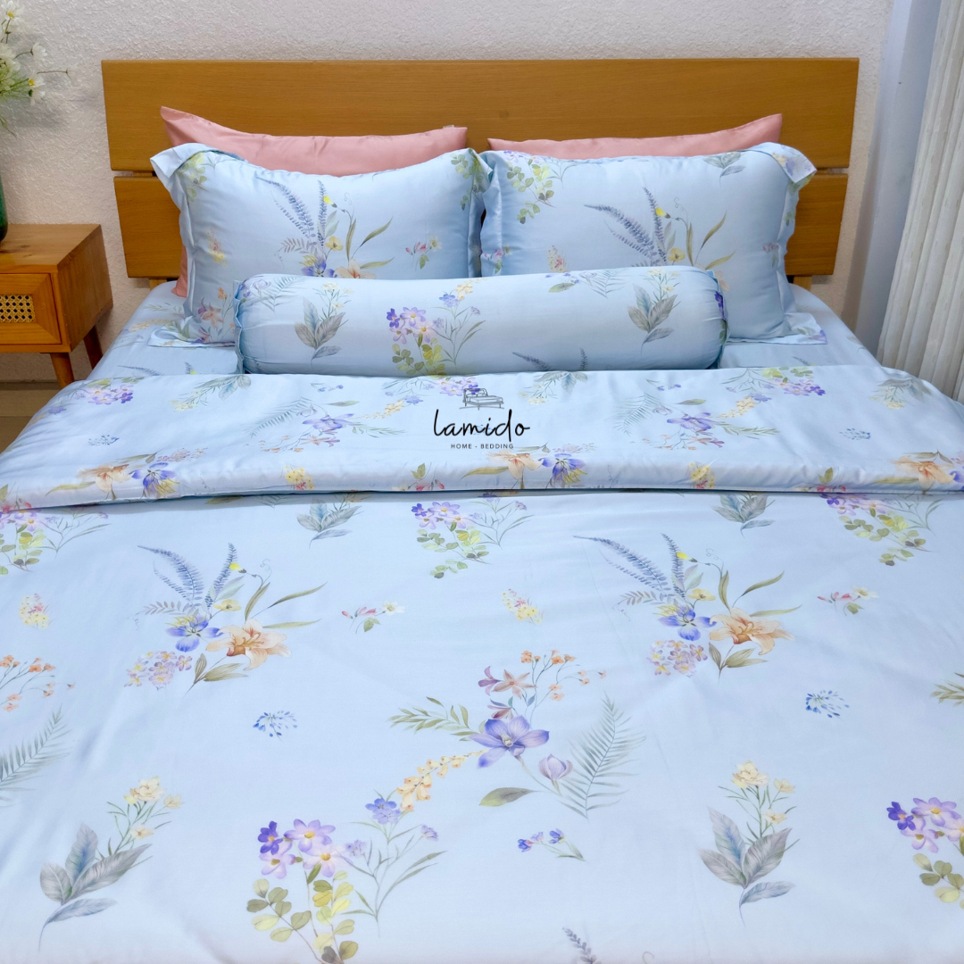 Bộ chăn ga gối 5 món Lụa Tencel 80s Hoa Xanh Sữa 20 Bộ chăn ga gối 5 món Lụa Tencel 80s Hoa Xanh Sữa - Image 20