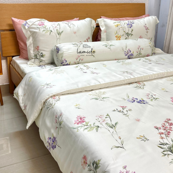 Bộ chăn ga gối 5 món Lụa Tencel 80s Bách Hoa Vàng