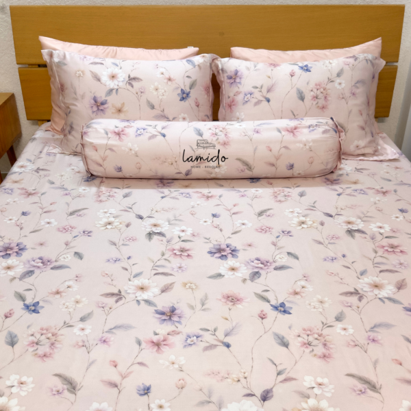 Bộ chăn ga gối 5 món Lụa Tencel 80s Hoa Hồng Phấn - Image 17