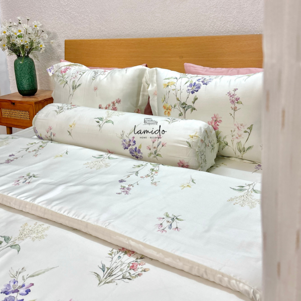 Bộ chăn ga gối 5 món Lụa Tencel 80s Bách Hoa Vàng 27 7 8