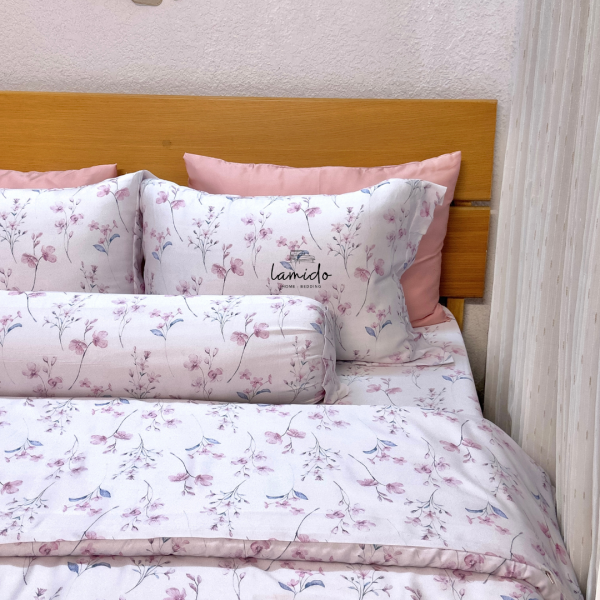 Bộ chăn ga gối 5 món Lụa Tencel 80s Hoa Nhí Tím 28 8 6