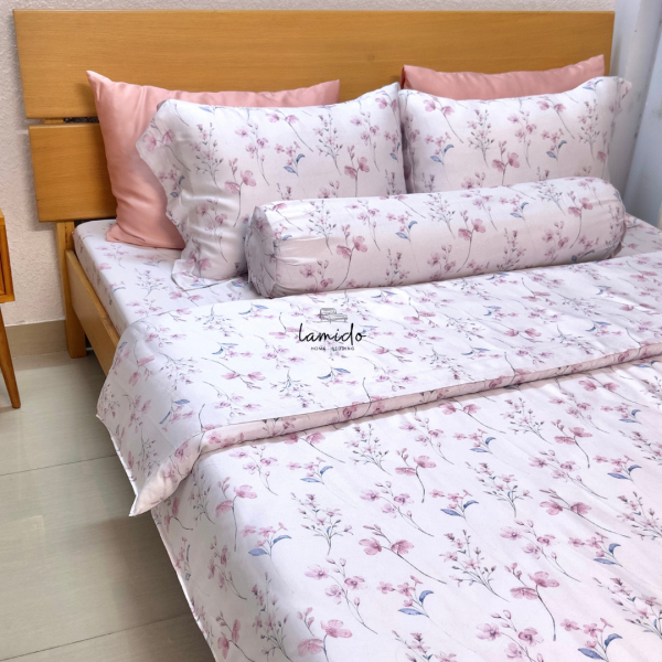 Bộ chăn ga gối 5 món Lụa Tencel 80s Hoa Nhí Tím 29 9 6